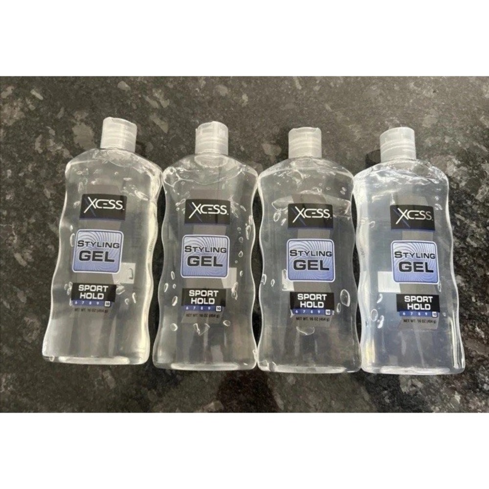 4 BOTTLES Xcess Styling Gel SPORT HOLD 10 Clear All Day Hold-Each is 16 oz, Hair